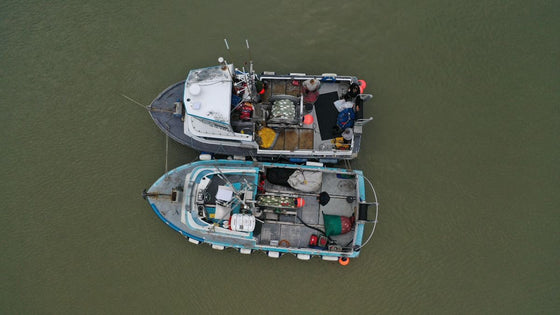 Drone shot of F/V Courageous tied to F/V Jenny M 